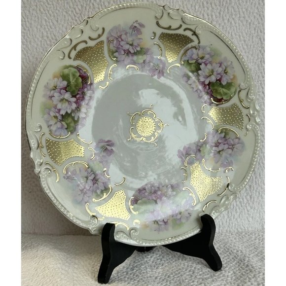 Antique Austria Pre-1918 Mark Moriage Luncheon Plate 8 1/4” Lilac Flowers & Gold